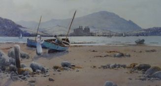 WARREN WILLIAMS ARCA coloured limited edition (465/500) print - figures and beached boats on the