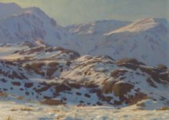 DAVID WOODFORD oil - Snowdonia winter scene, signed, 19 x 29cms