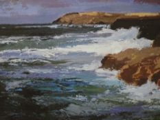 DONALD McINTYRE coloured print - rocky coastal scape, signed in full, 20 x 29cms