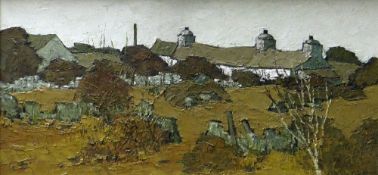 TOM GERRARD oil on board - Anglesey landscape with whitewashed cottages, entitled verso '