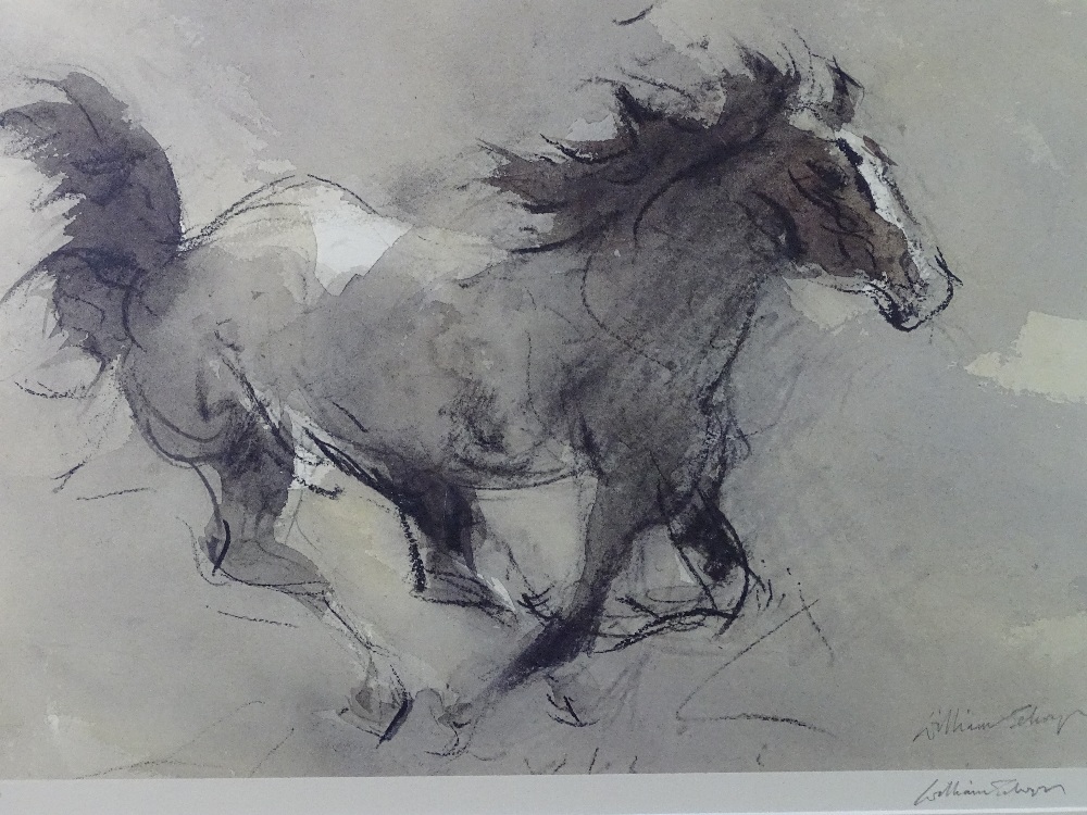 WILLIAM SELWYN limited edition (391/500) print of a prancing horse, signed in full, 29 x 42cms