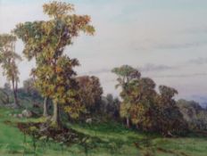 J W CLAYTON watercolour - rural treescape with figure and donkey and cart on the path, signed and