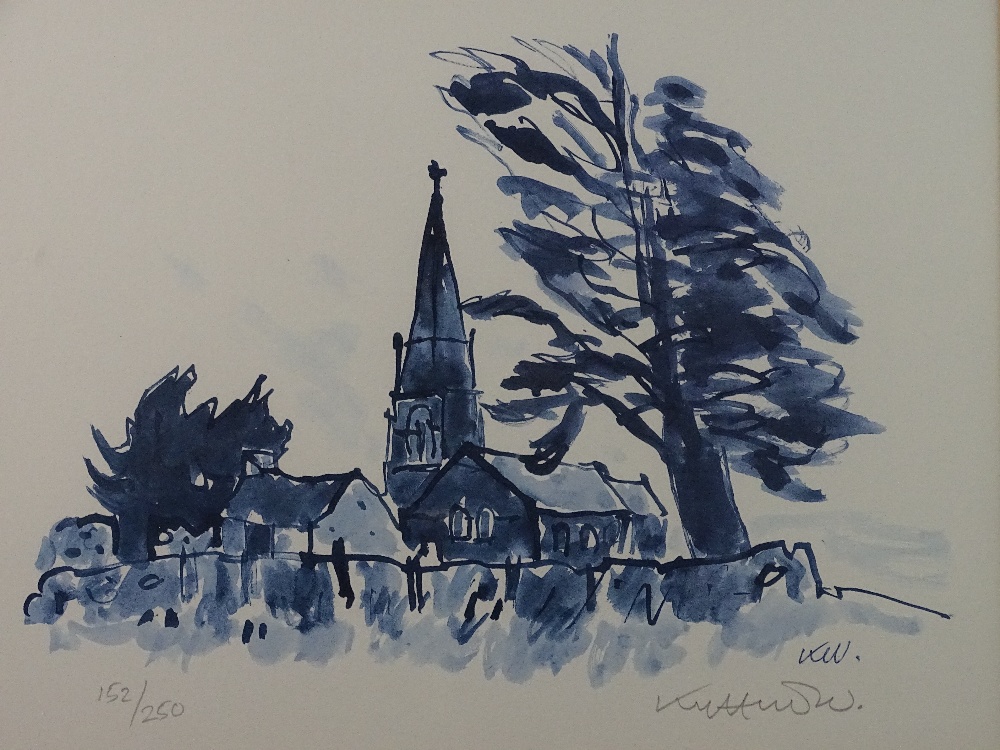 SIR KYFFIN WILLIAMS RA pair of coloured limited edition (152/250) prints - 'Llanedwen Church by Day'