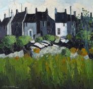 WILF ROBERTS oil on canvas - houses at Tanygrisiau, signed and dated 2006, 30 x 30cms