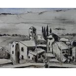 JOSEF HERMAN watercolour - Continental village scene, signed verso, 18 x 22cms