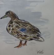SIR KYFFIN WILLIAMS RA watercolour and pencil - study of a standing duck, signed with initials, 28 x