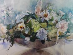 DAVID GROSVENOR watercolour - still life flowers in a vase on a table, signed and bearing Albany