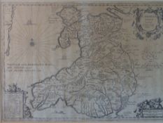 HUMPHREY LLWYD an uncoloured map of Wales, not glazed verso, overall light affectation, 34.5 x