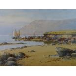 WARREN WILLIAMS ARCA watercolour - Caernarfonshire coastal scene with boats and cottage on the