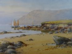 WARREN WILLIAMS ARCA watercolour - Caernarfonshire coastal scene with boats and cottage on the