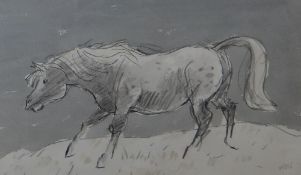SIR KYFFIN WILLIAMS RA watercolour and pencil - study of a standing Welsh cob with tail up and