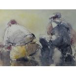 WILLIAM SELWYN a pair of coloured limited edition prints - (113/500) two fisherman hauling in nets