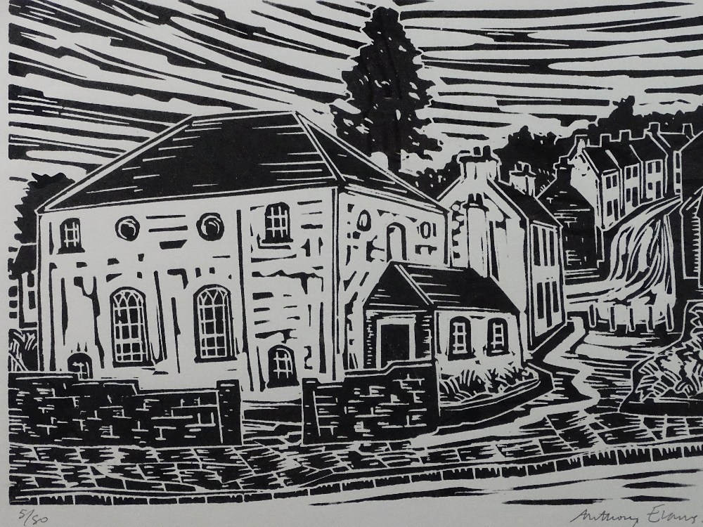 ANTHONY EVANS limited edition (5/80) black and white print - street scene with chapel, signed in