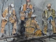 WILLIAM SELWYN watercolour - four railway track layers taking a rest, signed, 22 x 34cms