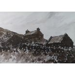 SIR KYFFIN WILLIAMS RA artist proof colourwash print - hillside farmstead, signed in full, 36 x