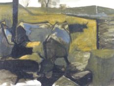 JOSEF HERMAN oil on paper - cattle in a landscape with original 1952 'Looking Forward Exhibition'