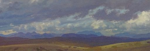 DAVID WOODFORD oil - Snowdon from Arenig Fawr, signed, 9.5 x 28.5cms