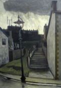GEORGE CHAPMAN oil on canvas - Welsh valleys street scene with solitary figure, lamp post and
