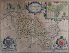 JOHN SPEED coloured and tinted antiquarian map - Denbighshire, Sudbury and Humble edition, 1610,