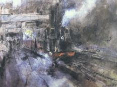 WILLIAM SELWYN artist proof coloured print - Welsh Highland engine and two carriages steaming out of