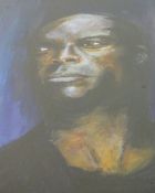 ANN CHADWICK mixed media - a powerful head and shoulders portrait of the musician Seal, signed, 43 x