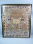 A LARGE VICTORIAN FRAMED NEEDLEWORK SAMPLER titled 'Mary Thomas, Her Work, 1894' alphabet and