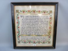 A FRAMED VICTORIAN NEEDLEWORK SAMPLER by Elizabeth Williams, Aged 11, with the verse 'The Lord is My