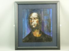 ANN CHADWICK mixed media - a powerful head and shoulders portrait of the musician Seal, signed, 43 x