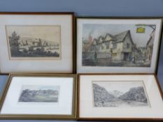 A PARCEL OF FOUR ENGRAVINGS - Cilgerran Castle, Caerphilly Castle, The Town Hall, Leicester and