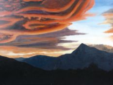 EGLANTINE MOREAU oil on canvas - 'Sunset on Pic de Cos', signed, 90 x 130 cms