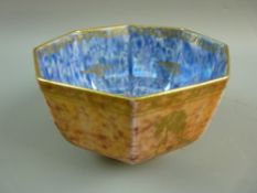 A WEDGWOOD LUSTRE BOWL BY DAISY MAKEIG-JONES, octagonal orange lustre, gilt decorated with Chinese