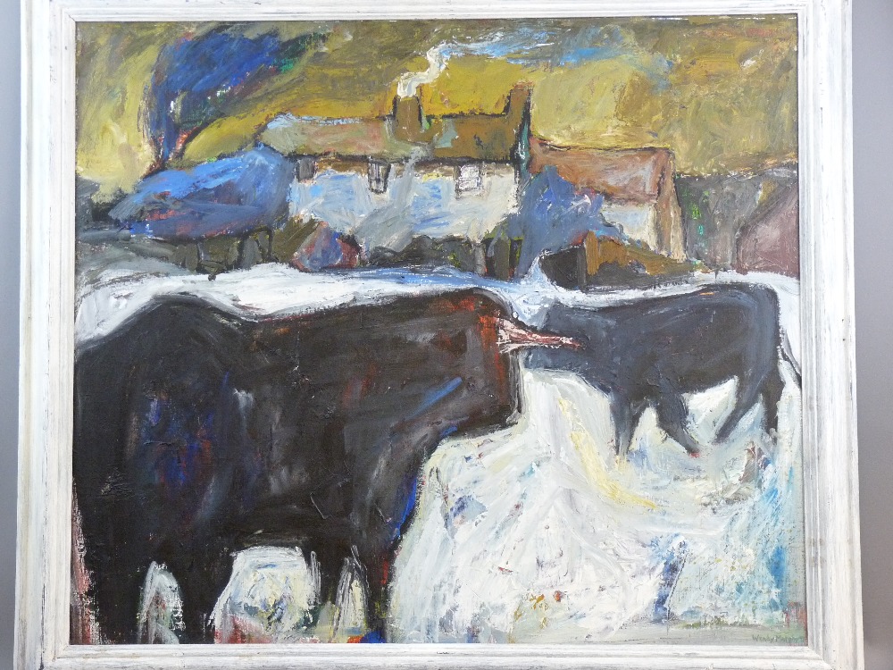 WENDY MURPHY oil on canvas - rural scene with cattle, signed and entitled Albany Gallery label verso