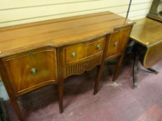 A REPRODUCTION MAHOGANY BEVAN & FUNNELL SIDEBOARD, George IV in style with slightly curved end