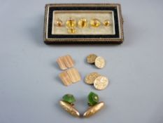 NINE CARAT GOLD CUFFLINKS AND COLLAR STUDS including a Chester marked pair and an agate chase