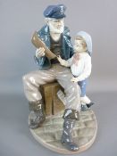 A LLADRO FIGURAL GROUP of seafaring gentleman with a model boat in hand and a young boy by his side,