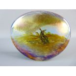 A JOHN DITCHFIELD PEBBLE GLASFORM PAPERWEIGHT with iridescent etched design, inscribed to the