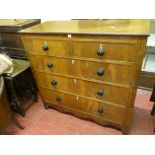 A VICTORIAN INLAID MAHOGANY CHEST of two short over three long drawers with ivory escutcheons and