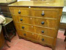 A VICTORIAN INLAID MAHOGANY CHEST of two short over three long drawers with ivory escutcheons and