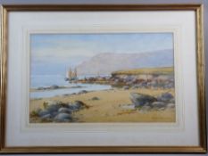 WARREN WILLIAMS ARCA watercolour - Caernarfonshire coastal scene with boats and cottage on the