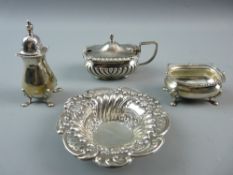 FOUR ITEMS OF SMALL SILVER, Chester and Birmingham hallmarks to include a small pierced pin dish,