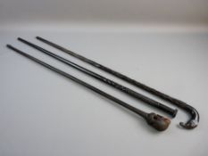 THREE VINTAGE WALKING CANES in Indian/African woods to include an ebony example with twist and