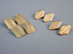 TWO PAIRS OF NINE CARAT GOLD CUFFLINKS, one oblong and one diamond shaped, 12 grms total