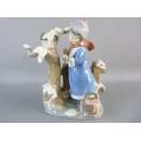 A LLADRO FIGURE 'Winter Frost', a young girl with bird on hand standing by a birdhouse with snow