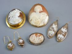 A NINE CARAT GOLD LADY CAMEO BROOCH having a rope twist frame and safety chain and pin, another