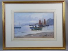 WARREN WILLIAMS ARCA watercolour - The River Conwy with numerous boats and figures and with