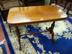 A VICTORIAN MAHOGANY SIDE TABLE, the rectangular top with rounded corners on bulbous turned supports