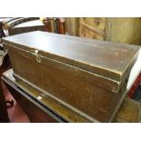 AN ANTIQUE PINE CAPTAIN'S CHEST, rectangular form with interior candle box, iron lock and carry