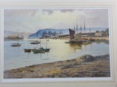 WARREN WILLIAMS ARCA limited edition (1/850) coloured print - Conwy Castle and Harbour, 37 x 56 cms