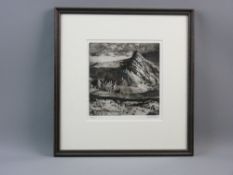 DAVID WOODFORD etching - Tryfan, signed, 20 x 18 cms