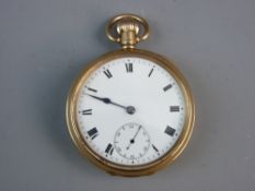 A NINE CARAT GOLD CASED DENNISON OPEN FACED POCKET WATCH, the white enamel dial set with Roman